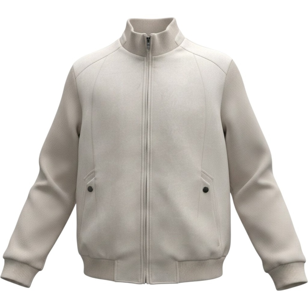 Barabas Bomber Jacket Men L Bone White Mixed Media Faux Suede Knit Money Classic